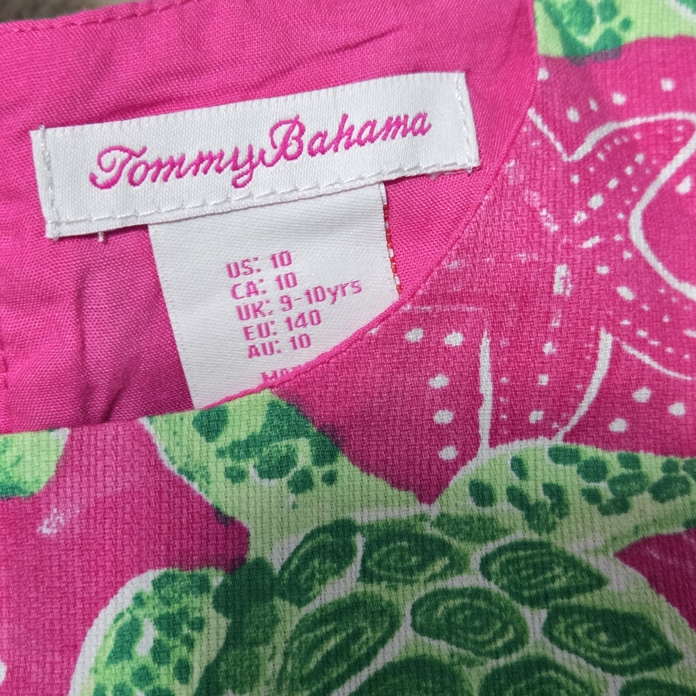 Tommy Bahama turtle shift dress with pockets girls pink & green, kids 10 - Picture 9 of 11